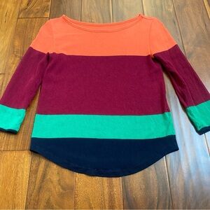 J Crew Top Womens Rainbow colored Rayon Linen blend Long sleeve shirt Fit like S